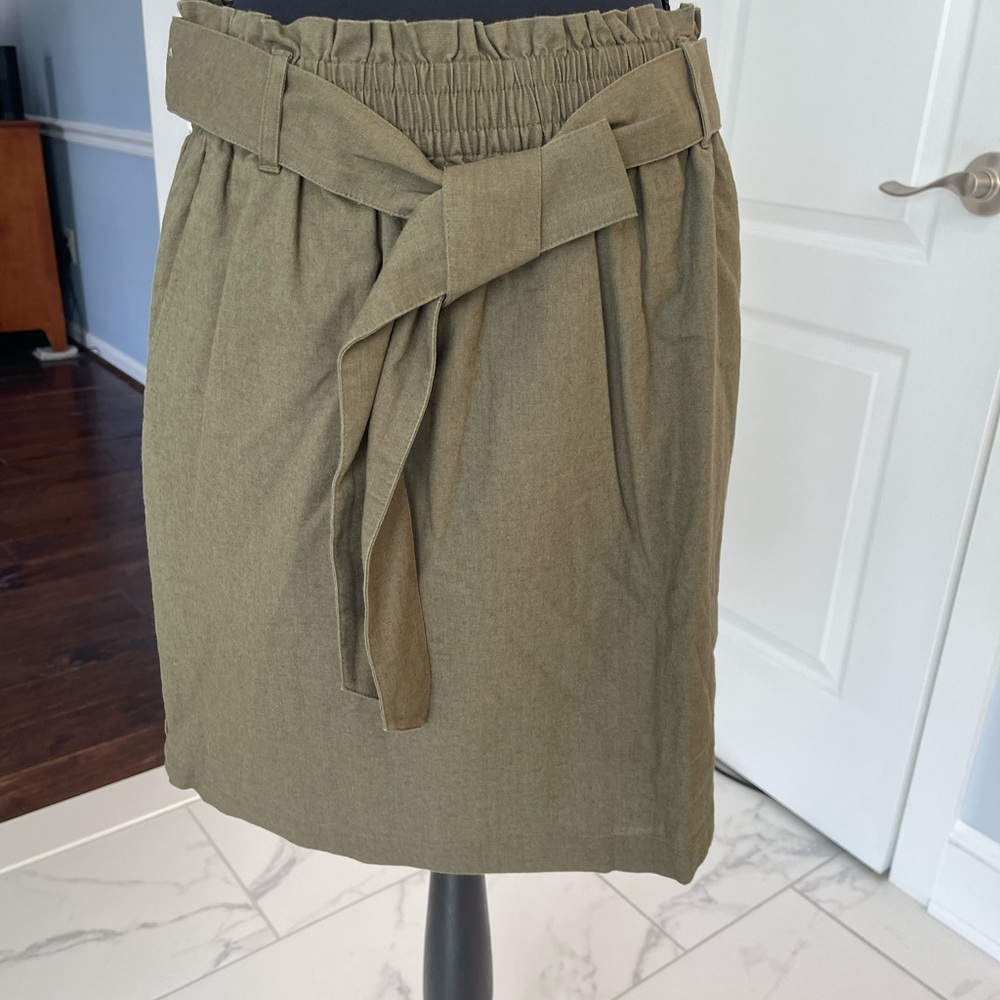 J. Crew Khaki Green Pencil Skirt with Tie Front